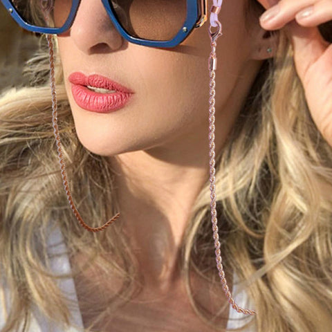 chaine lunettes or rose
